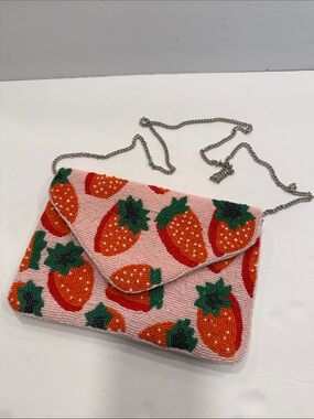 Beaded Strawberry Pattern Crossbody Bag - Pink/Orange